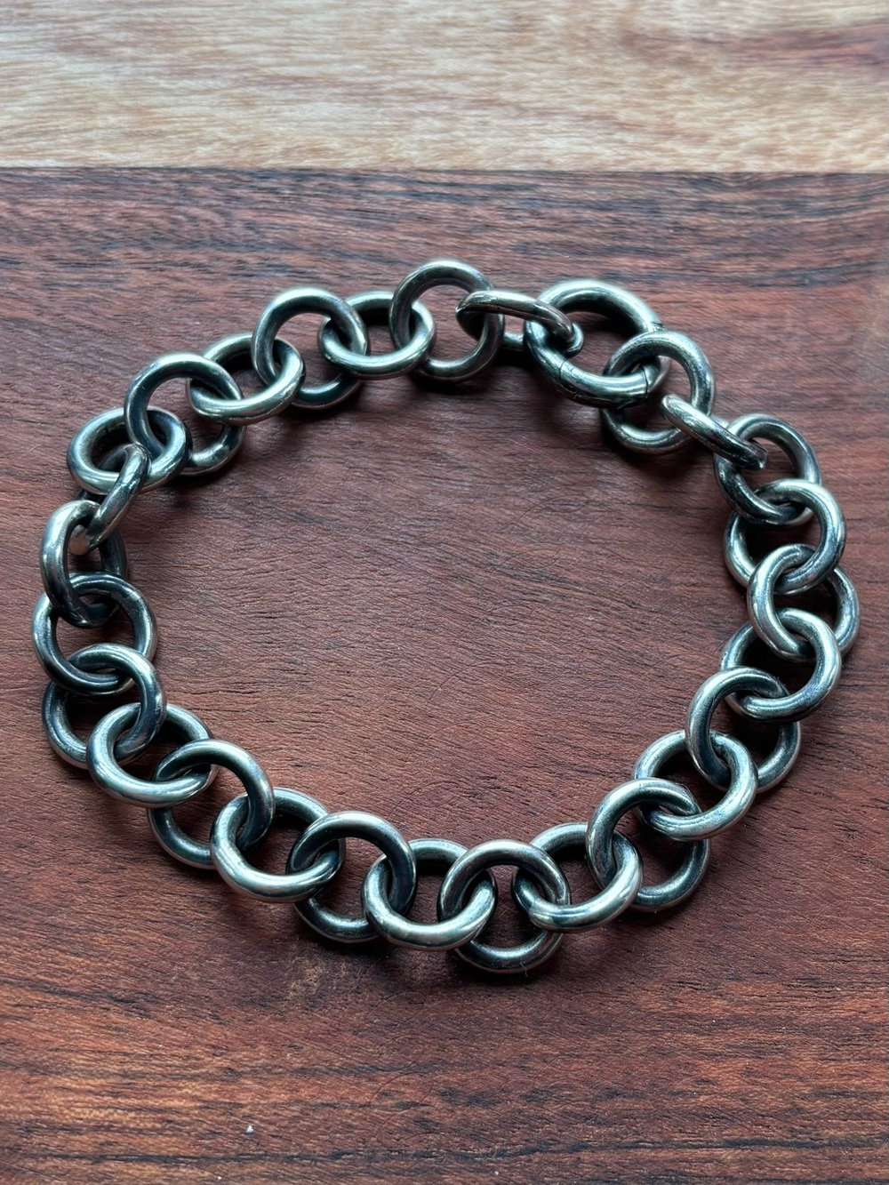 Unisex Sterling Silver Solid Heavy Rolo Link Chain Bracelet - Black Oxidized